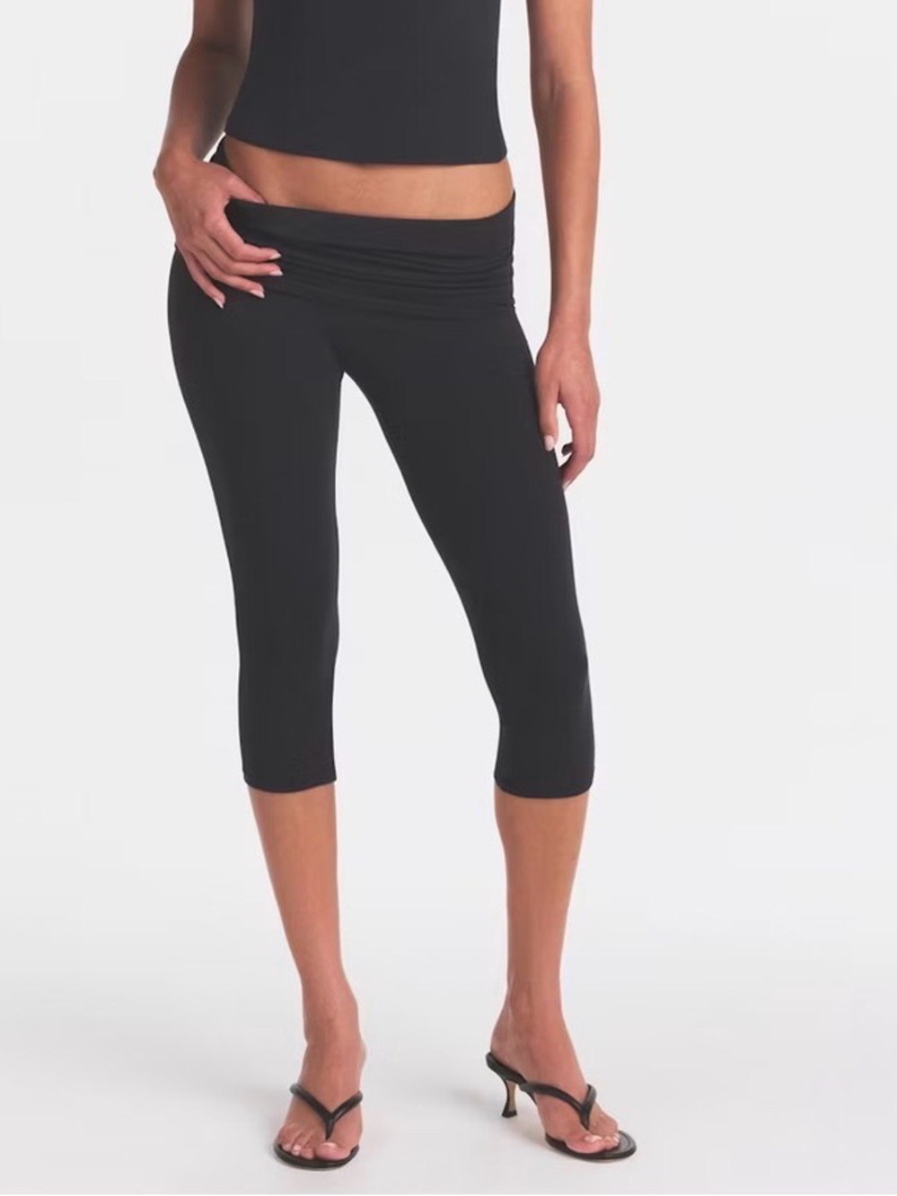 Skins Foldover Capri in Black Leggings